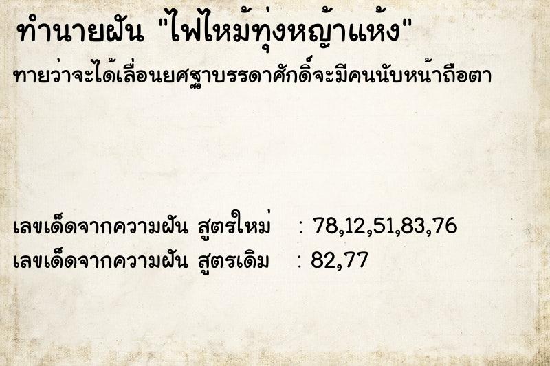 ทำนายฝัน ไฟไหม้ทุ่งหญ้าแห้ง ตำราโบราณ แม่นที่สุดในโลก