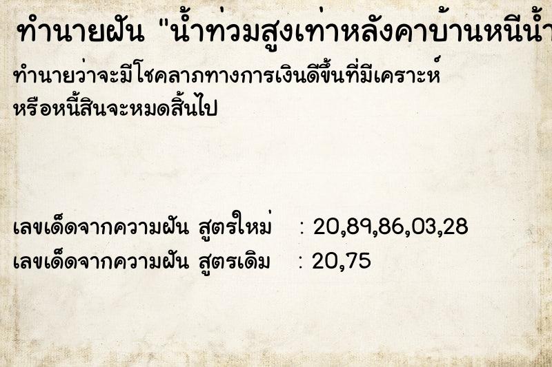 ทำนายฝันทำนายฝันน้ำท่วมสูงเท่าหลังคาบ้านหนีน้ำท่วม