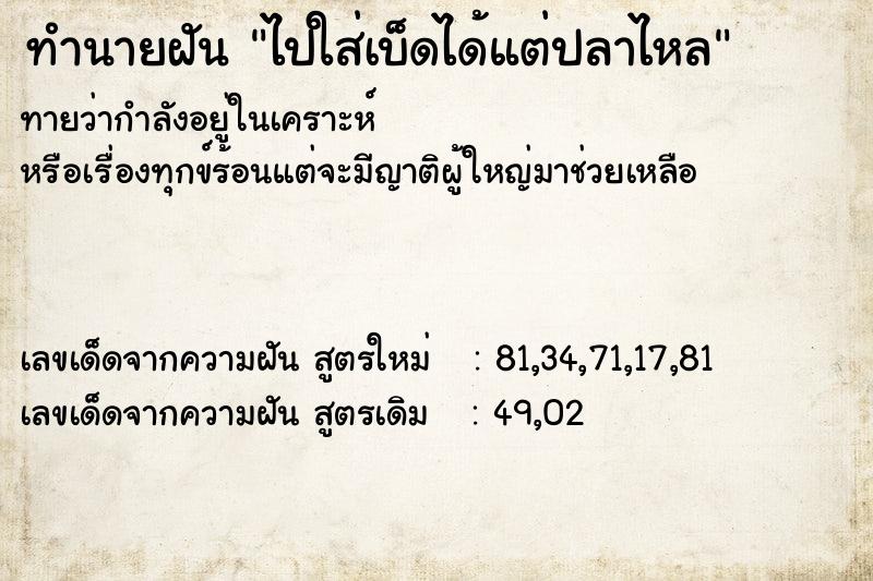 ทำนายฝันทำนายฝันไปใส่เบ็ดได้แต่ปลาไหล