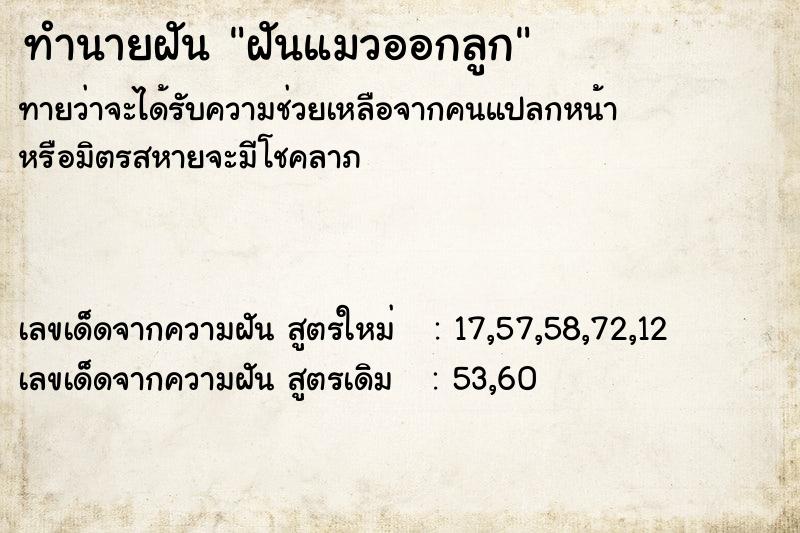 ทำนายฝัน ฝันแมวออกลูก ทำนายฝัน ฝันแมวออกลูก