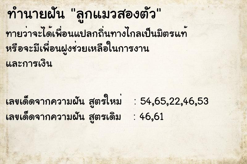 ทำนายฝันทำนายฝันลูกแมวสองตัว