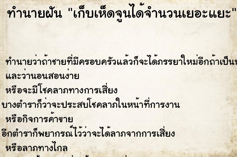 ทำนายฝัน เก็บเห็ดจูนได้จำนวนเยอะแยะ ทำนายฝัน เก็บเห็ดจูนได้จำนวนเยอะแยะ