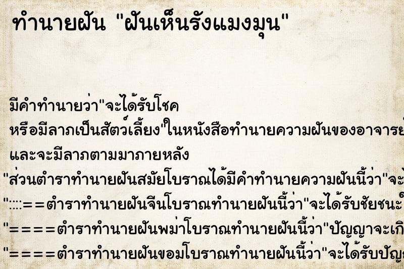 ทำนายฝัน ฝันเห็นรังแมงมุน ทำนายฝัน ฝันเห็นรังแมงมุน