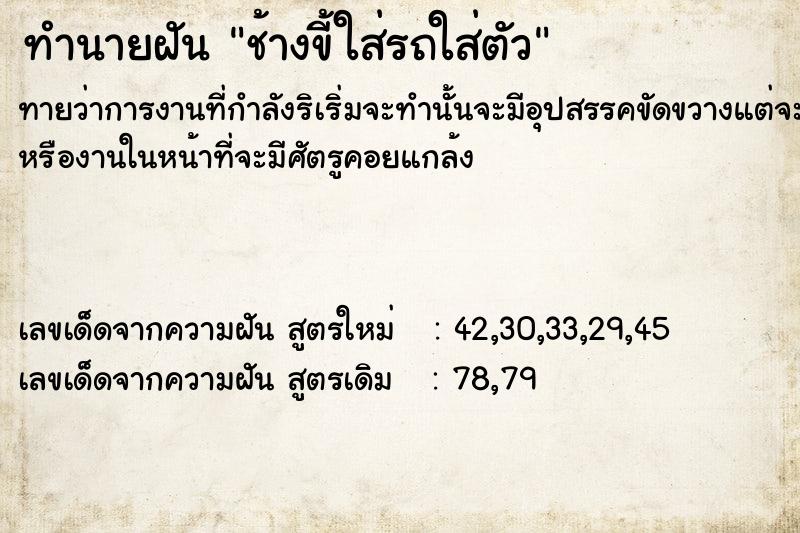 ทำนายฝันทำนายฝันช้างขี้ใส่รถใส่ตัว