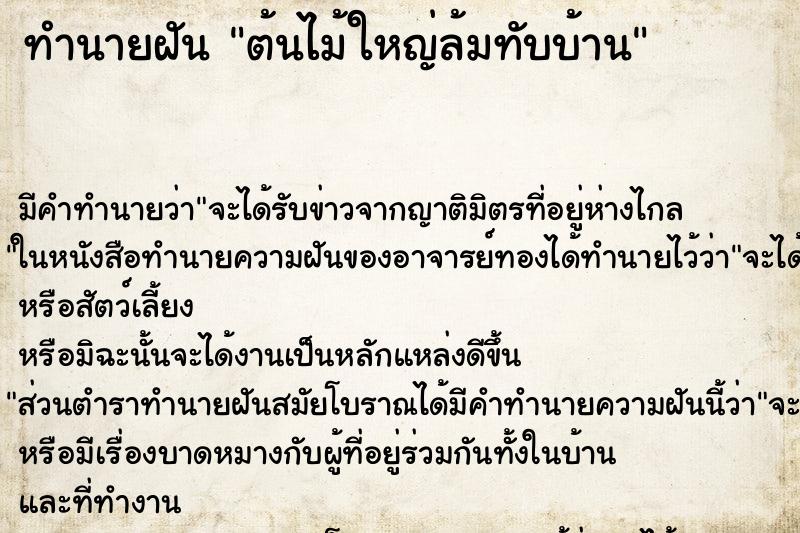 ทำนายฝัน ต้นไม้ใหญ่ล้มทับบ้าน ทำนายฝัน ต้นไม้ใหญ่ล้มทับบ้าน