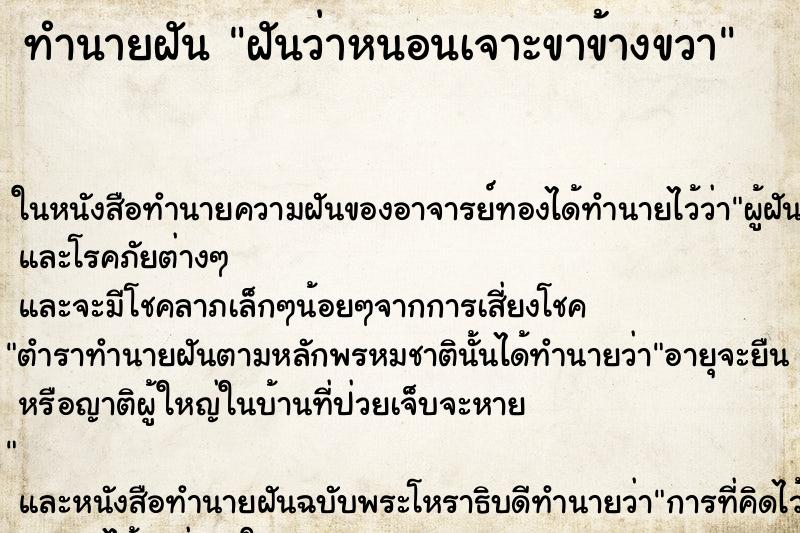 ทำนายฝันฝันว่าหนอนเจาะขาข้างขวา ทำนายฝันทำนายฝันฝันว่าหนอนเจาะขาข้างขวา