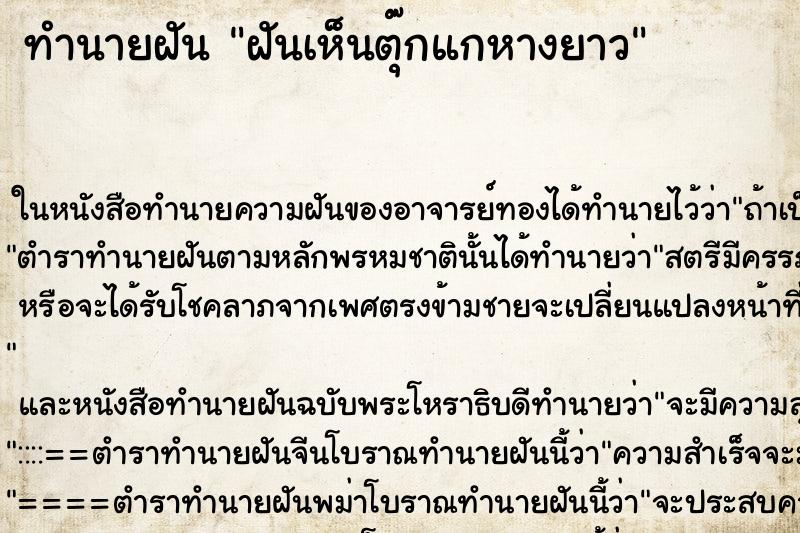 ทำนายฝันฝันเห็นตุ๊กแกหางยาว ทำนายฝันทำนายฝันฝันเห็นตุ๊กแกหางยาว