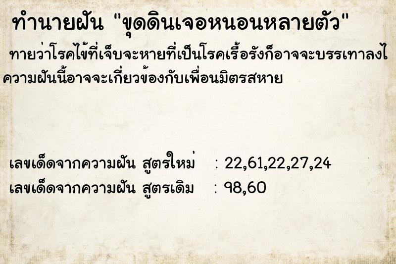 ทำนายฝัน ขุดดินเจอหนอนหลายตัว ทำนายฝัน ขุดดินเจอหนอนหลายตัว
