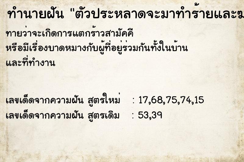 ทำนายฝันตัวประหลาดจะมาทำร้ายและฆ่าคน ทำนายฝันทำนายฝันตัวประหลาดจะมาทำร้ายและฆ่าคน