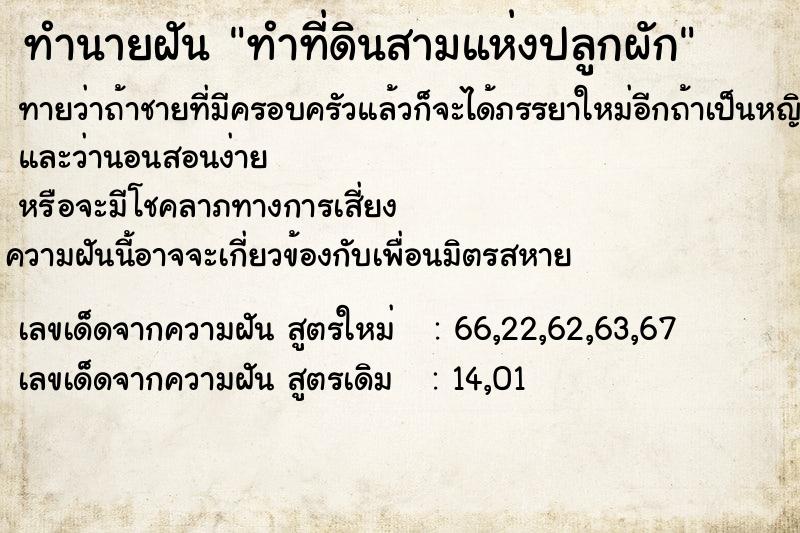 ทำนายฝัน ทำที่ดินสามแห่งปลูกผัก ทำนายฝัน ทำที่ดินสามแห่งปลูกผัก