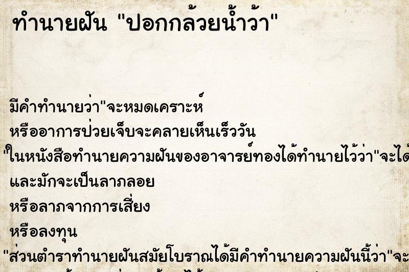 ทำนายฝันปอกกล้วยน้ำว้า ทำนายฝันทำนายฝันปอกกล้วยน้ำว้า