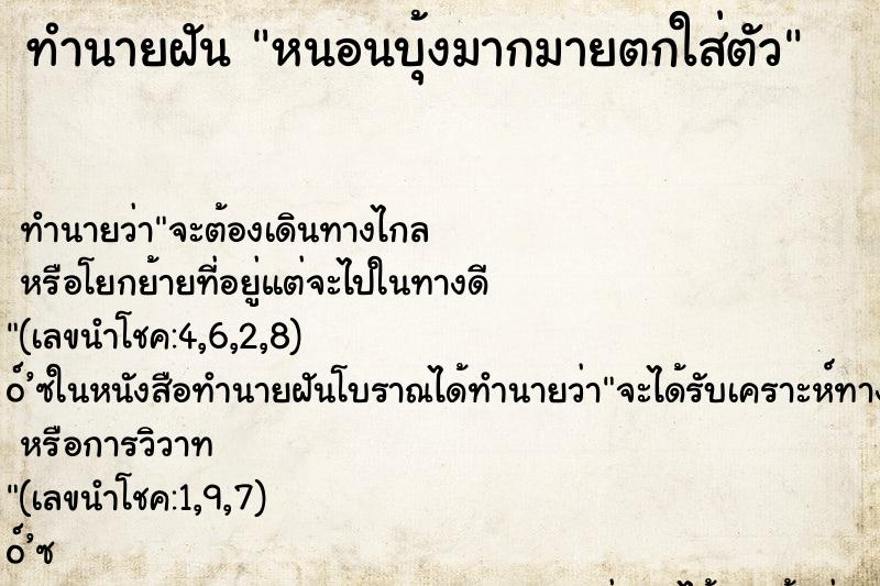 ทำนายฝันหนอนบุ้งมากมายตกใส่ตัว ทำนายฝันทำนายฝันหนอนบุ้งมากมายตกใส่ตัว