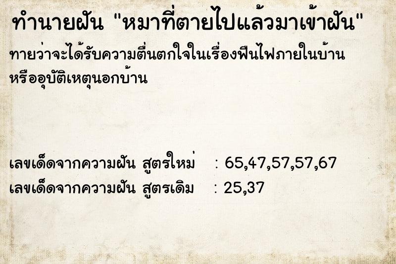 ทำนายฝันทำนายฝันหมาที่ตายไปแล้วมาเข้าฝัน