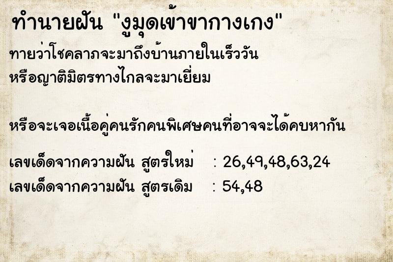 ทำนายฝันทำนายฝันงูมุดเข้าขากางเกง