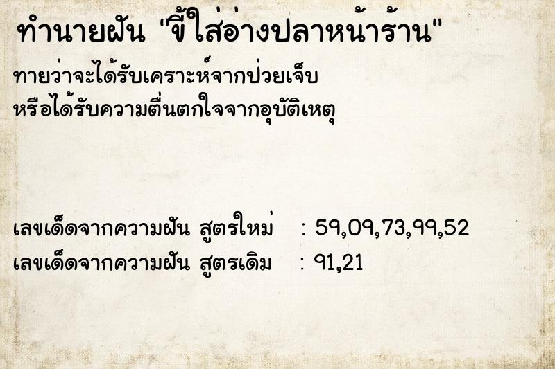 ทำนายฝัน ขี้ใส่อ่างปลาหน้าร้าน ทำนายฝัน ขี้ใส่อ่างปลาหน้าร้าน