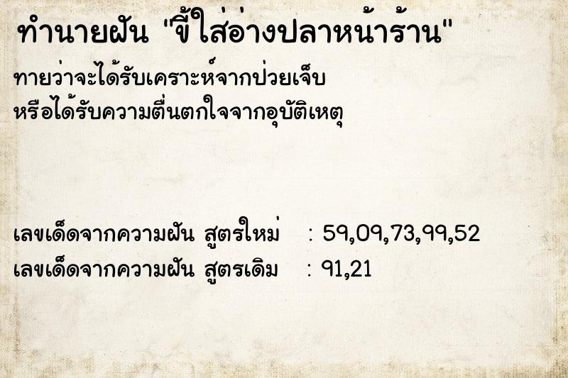 ทำนายฝัน ขี้ใส่อ่างปลาหน้าร้าน ตำราโบราณ แม่นที่สุดในโลก