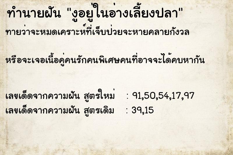 ทำนายฝันงูอยู่ในอ่างเลี้ยงปลา ทำนายฝันทำนายฝันงูอยู่ในอ่างเลี้ยงปลา