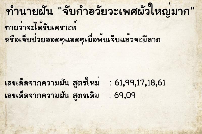 ทำนายฝันจับกำอวัยวะเพศผัวใหญ่มาก ทำนายฝันทำนายฝันจับกำอวัยวะเพศผัวใหญ่มาก