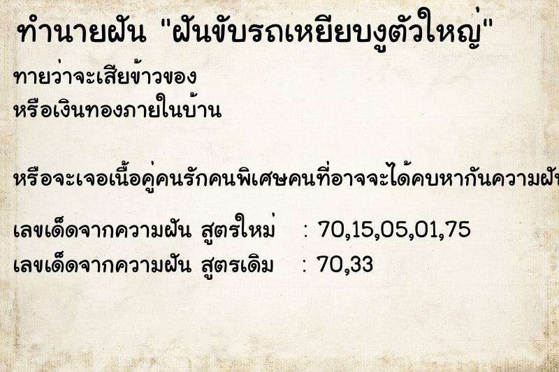ทำนายฝันทำนายฝันฝันขับรถเหยียบงูตัวใหญ่