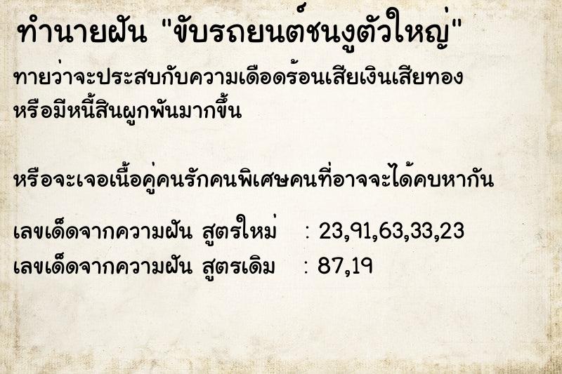 ทำนายฝัน ขับรถยนต์ชนงูตัวใหญ่ ตำราโบราณ แม่นที่สุดในโลก