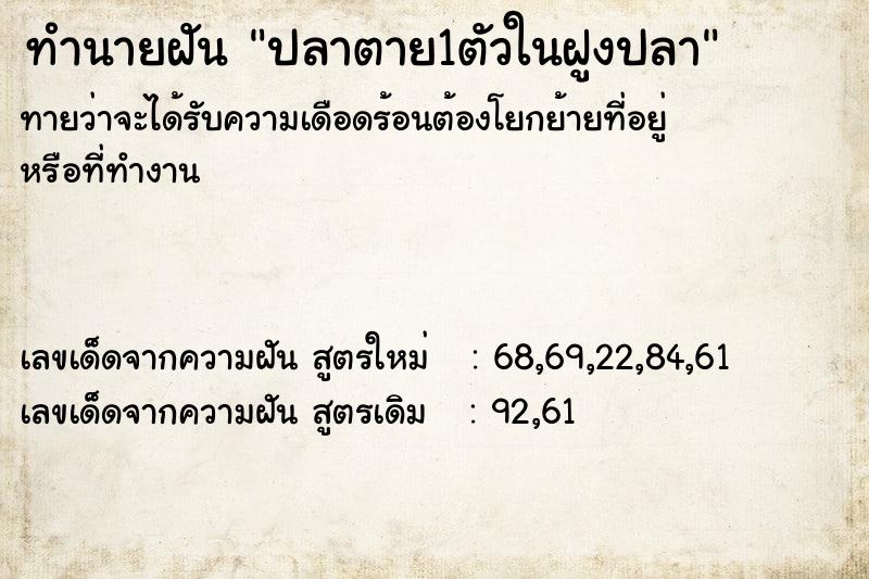 ทำนายฝันปลาตาย1ตัวในฝูงปลา ทำนายฝันทำนายฝันปลาตาย1ตัวในฝูงปลา