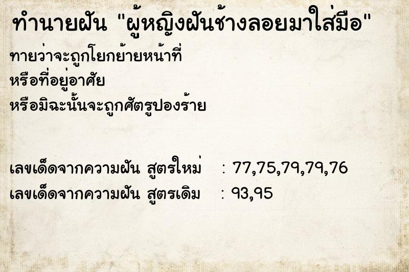 ทำนายฝันทำนายฝันผู้หญิงฝันช้างลอยมาใส่มือ