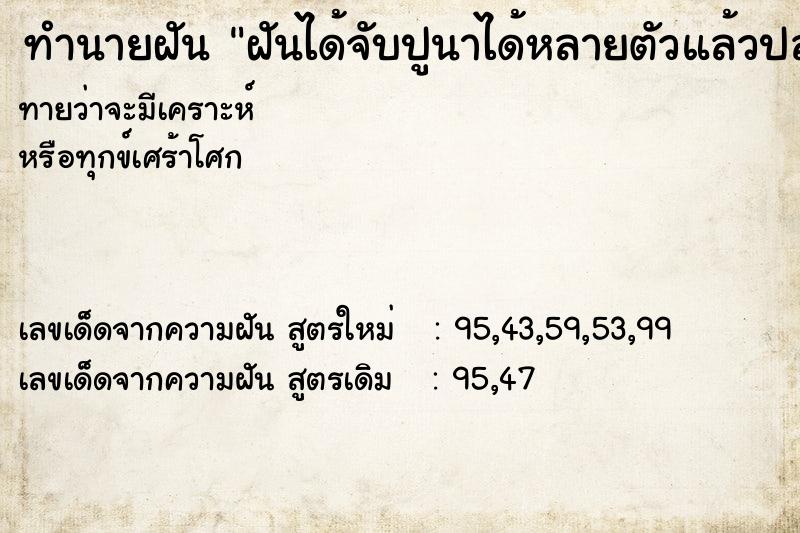 ทำนายฝันฝันได้จับปูนาได้หลายตัวแล้วปล่อยไป ทำนายฝันทำนายฝันฝันได้จับปูนาได้หลายตัวแล้วปล่อยไป