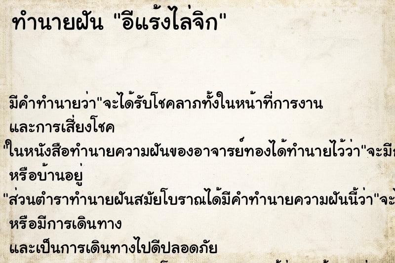 ทำนายฝันอีแร้งไล่จิก ทำนายฝันทำนายฝันอีแร้งไล่จิก