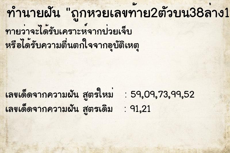 ทำนายฝันทำนายฝันถูกหวยเลขท้าย2ตัวบน38ล่าง15