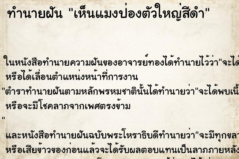 ทำนายฝันทำนายฝันเห็นแมงป่องตัวใหญ่สีดำ