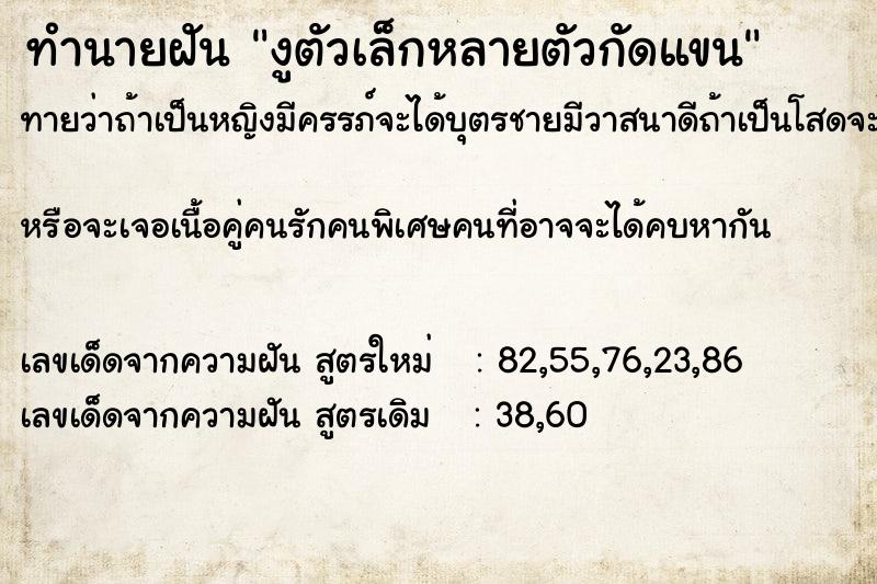 ทำนายฝันงูตัวเล็กหลายตัวกัดแขน ทำนายฝันทำนายฝันงูตัวเล็กหลายตัวกัดแขน