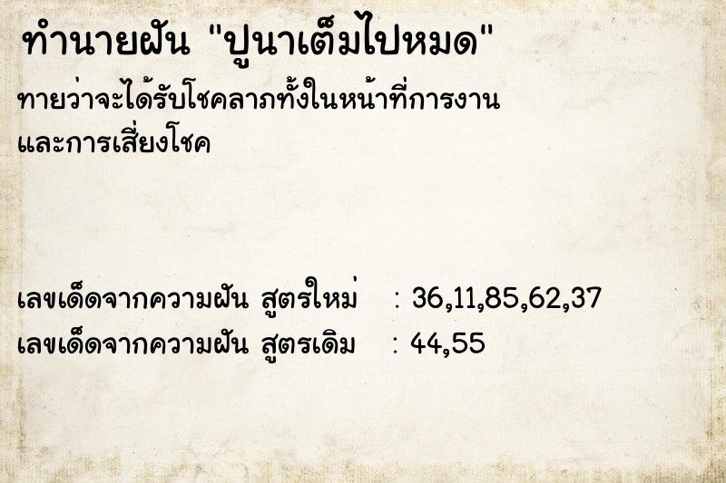 ทำนายฝันปูนาเต็มไปหมด ทำนายฝันทำนายฝันปูนาเต็มไปหมด