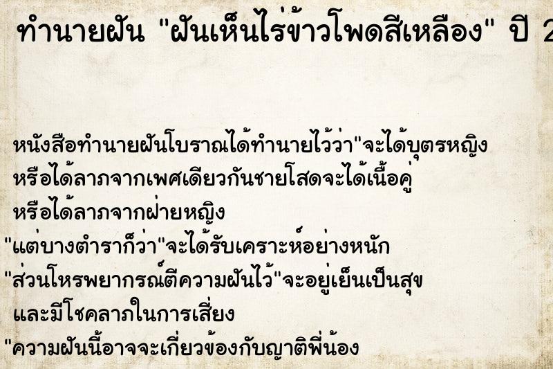 ทำนายฝันทำนายฝันฝันเห็นไร่ข้าวโพดสีเหลือง