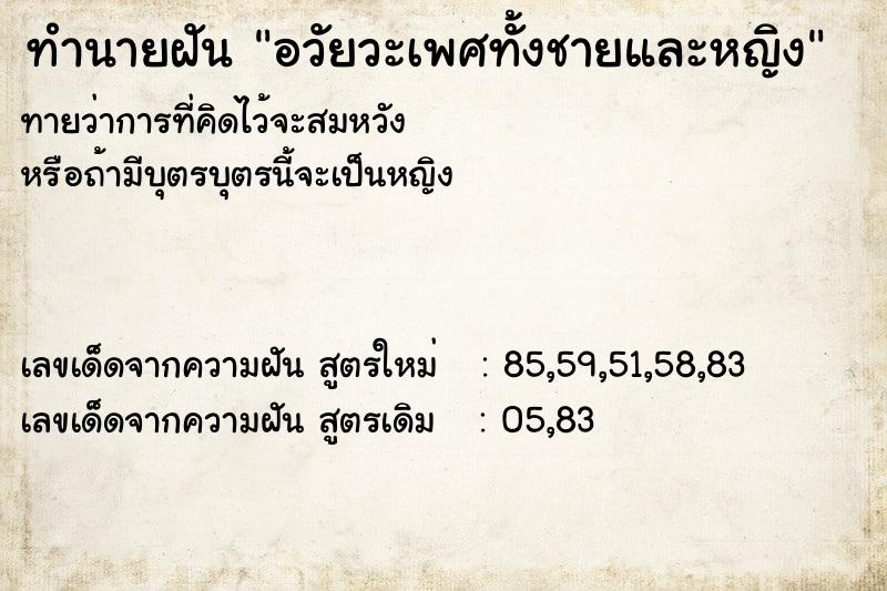 ทำนายฝันอวัยวะเพศทั้งชายและหญิง ทำนายฝันทำนายฝันอวัยวะเพศทั้งชายและหญิง