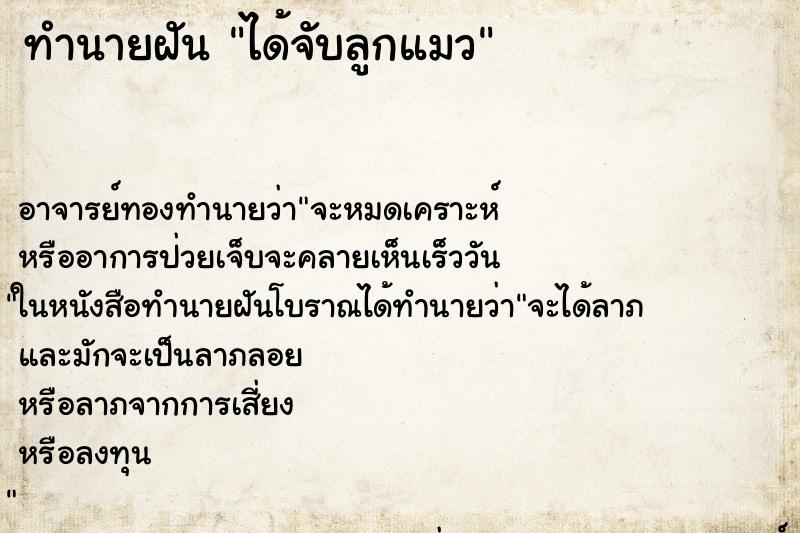 ทำนายฝันทำนายฝันได้จับลูกแมว