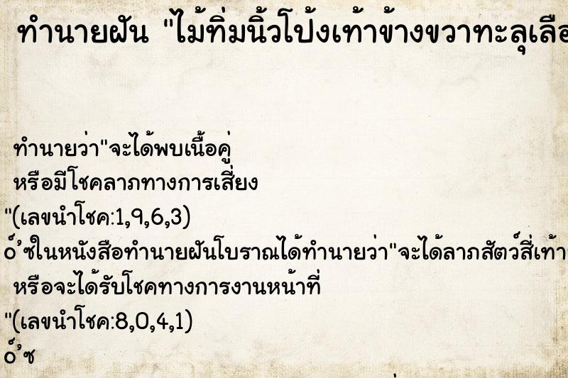 ทำนายฝันทำนายฝันไม้ทิ่มนิ้วโป้งเท้าข้างขวาทะลุเลือดออก