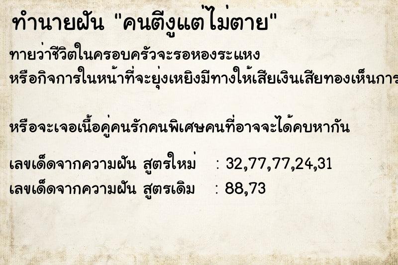 ทำนายฝันคนตีงูแต่ไม่ตาย ทำนายฝันทำนายฝันคนตีงูแต่ไม่ตาย