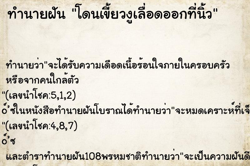 ทำนายฝัน โดนเขี้ยวงูเลื่อดออกที่นิ้ว ทำนายฝัน โดนเขี้ยวงูเลื่อดออกที่นิ้ว