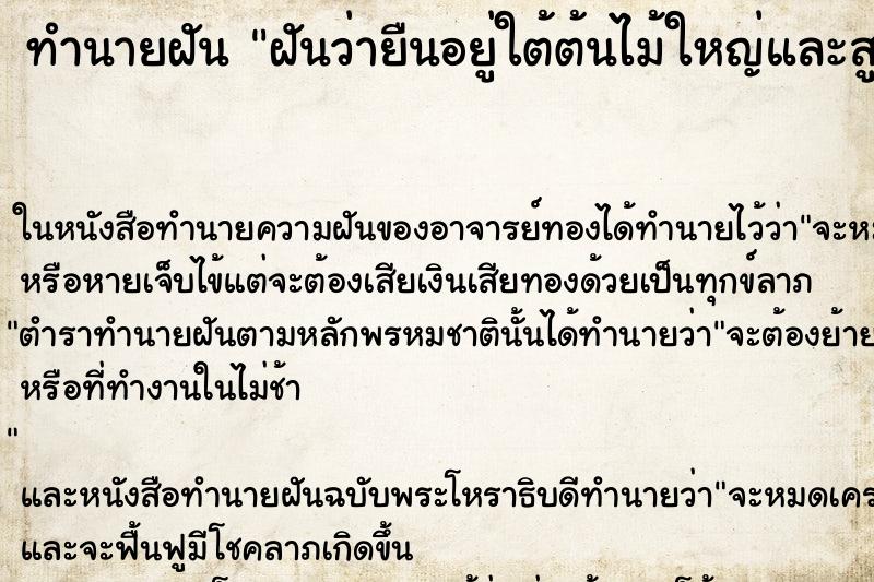 ทำนายฝันทำนายฝันฝันว่ายืนอยู่ใต้ต้นไม้ใหญ่และสูงร่มครึ้ม