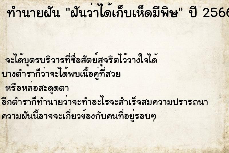 ทำนายฝัน ฝันว่าได้เก็บเห็ดมีพิษ ทำนายฝัน ฝันว่าได้เก็บเห็ดมีพิษ
