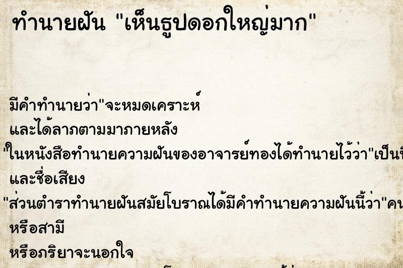 ทำนายฝันเห็นธูปดอกใหญ่มาก ทำนายฝันทำนายฝันเห็นธูปดอกใหญ่มาก
