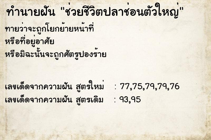 ทำนายฝันทำนายฝันช่วยชีวิตปลาช่อนตัวใหญ่