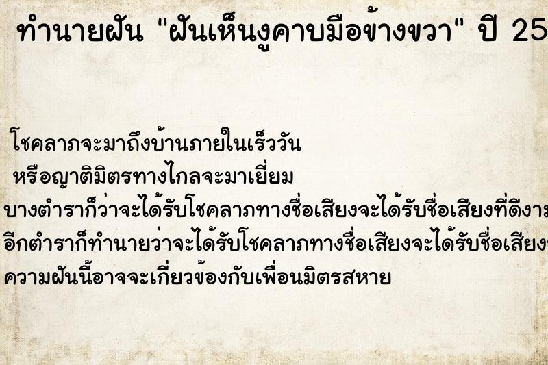 ทำนายฝัน ฝันเห็นงูคาบมือข้างขวา ทำนายฝัน ฝันเห็นงูคาบมือข้างขวา