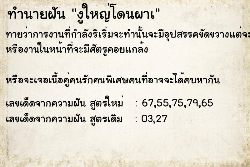 ทำนายฝัน งูใหญ่โดนผาà ทำนายฝัน งูใหญ่โดนผาà
