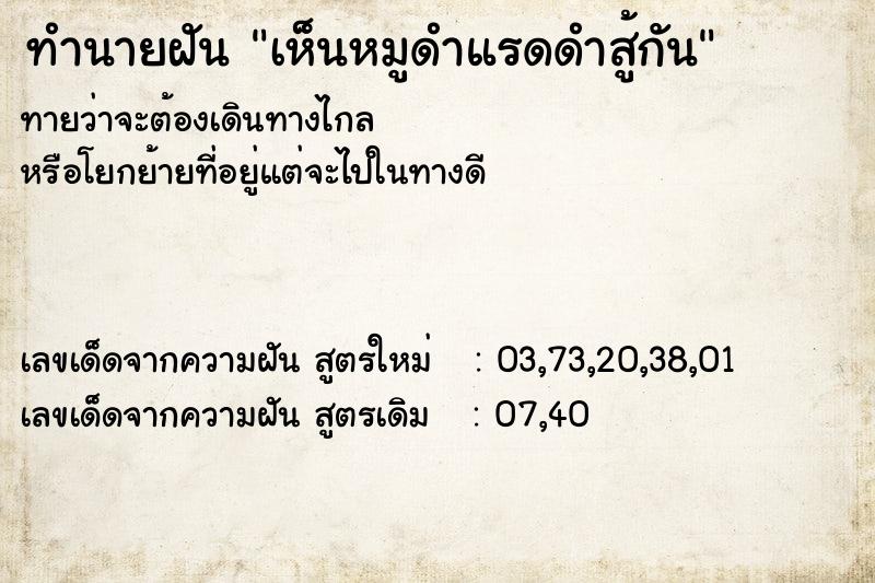 ทำนายฝันทำนายฝันเห็นหมูดำแรดดำสู้กัน