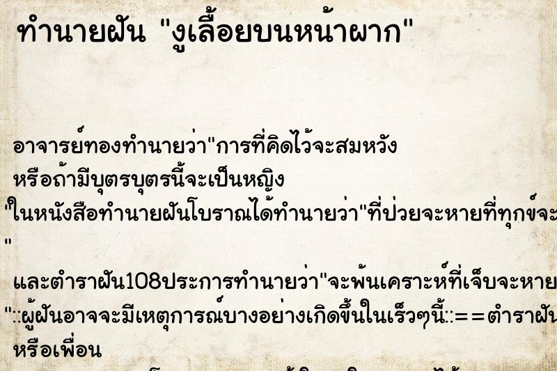 ทำนายฝันทำนายฝันงูเลื้อยบนหน้าผาก