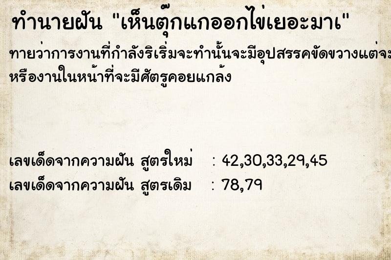 ทำนายฝันทำนายฝันเห็นตุ๊กแกออกไข่เยอะมาà