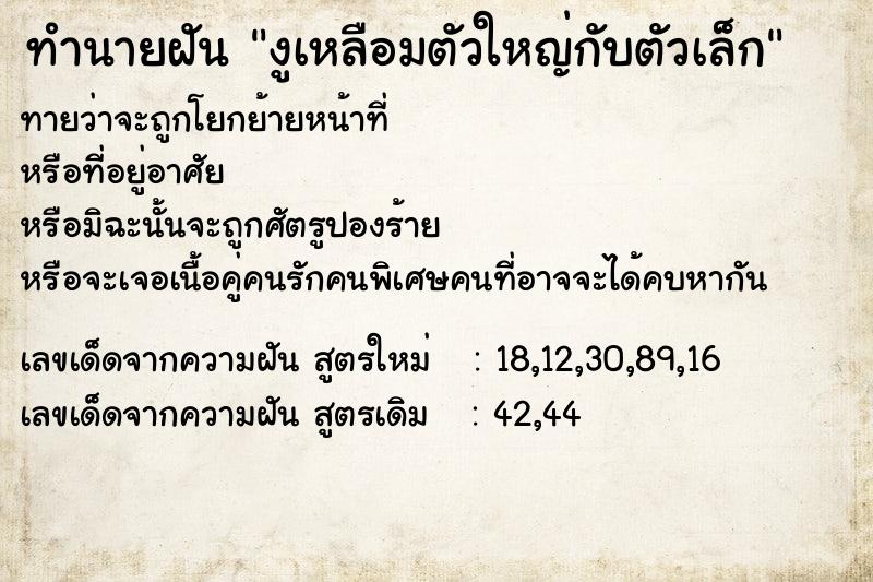 ทำนายฝันงูเหลือมตัวใหญ่กับตัวเล็ก ทำนายฝันทำนายฝันงูเหลือมตัวใหญ่กับตัวเล็ก