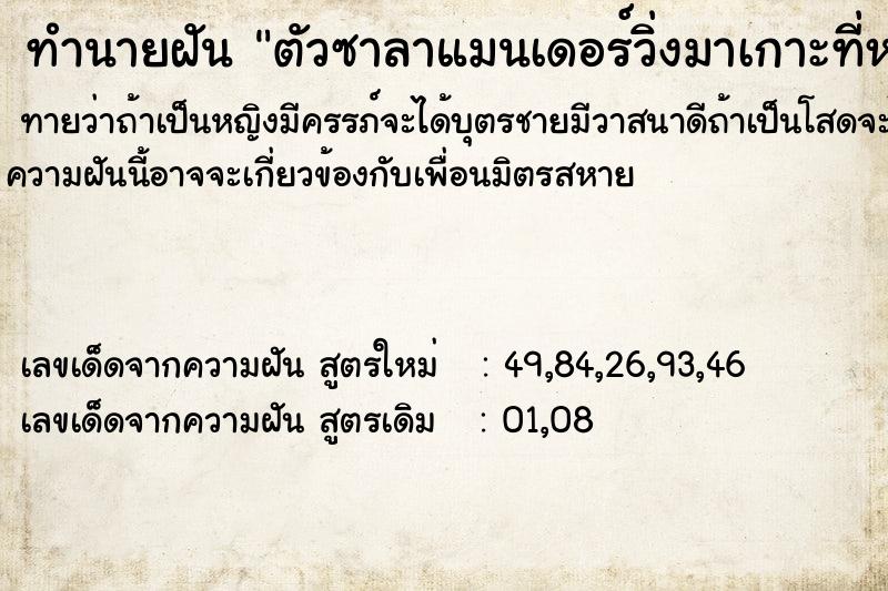 ทำนายฝันทำนายฝันตัวซาลาแมนเดอร์วิ่งมาเกาะที่หลัง