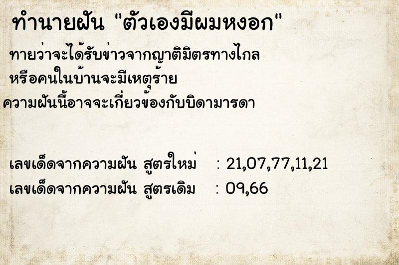 ทำนายฝัน ตัวเองมีผมหงอก ทำนายฝัน ตัวเองมีผมหงอก